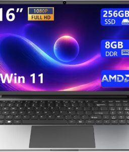 Laptop 16-inch 8GB DDR 256GB SSD portable laptop computer, expandable to 1TB, AMD A9-9400 Radeon R5 CPU up to 3.2 GHz, 9000mAh battery, Numeric Keypad, USB 3.0, dual-band WiFi, webcam, slim laptops