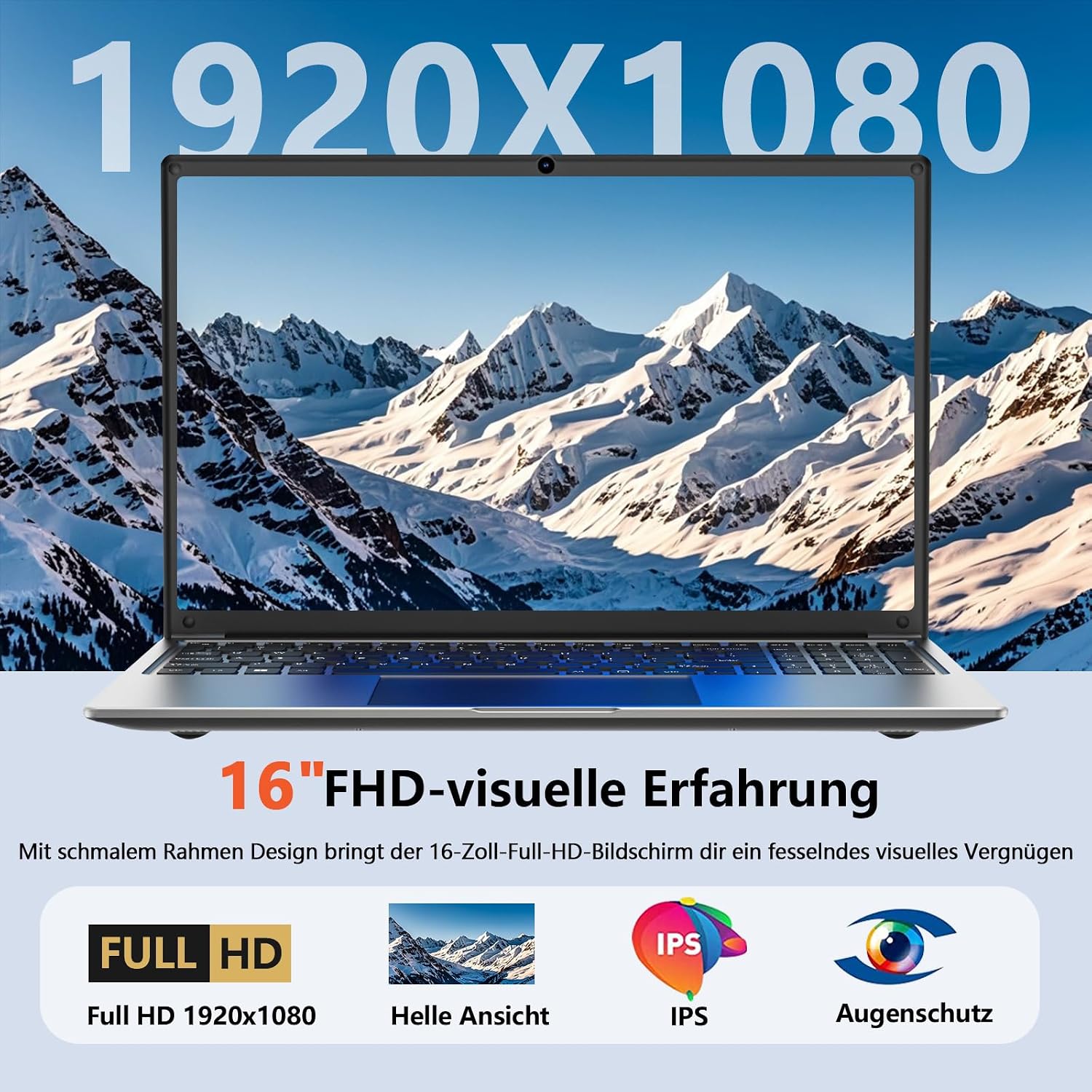 Laptop 16-inch 8GB DDR 256GB SSD portable laptop computer, expandable to 1TB, AMD A9-9400 Radeon R5 CPU up to 3.2 GHz, 9000mAh battery, Numeric Keypad, USB 3.0, dual-band WiFi, webcam, slim laptops - Image 4
