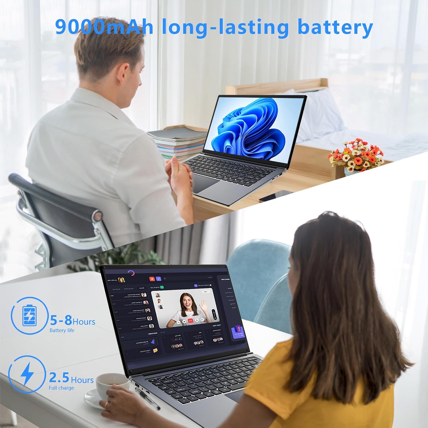 Laptop 16-inch 8GB DDR 256GB SSD portable laptop computer, expandable to 1TB, AMD A9-9400 Radeon R5 CPU up to 3.2 GHz, 9000mAh battery, Numeric Keypad, USB 3.0, dual-band WiFi, webcam, slim laptops - Image 8