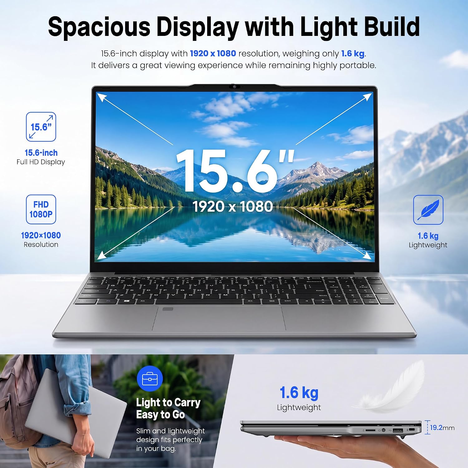 Aurant 15.6 Inch Laptops, AMD Ryzen R5, 8GB RAM, 128GB SSD, Win11 Home - Image 3