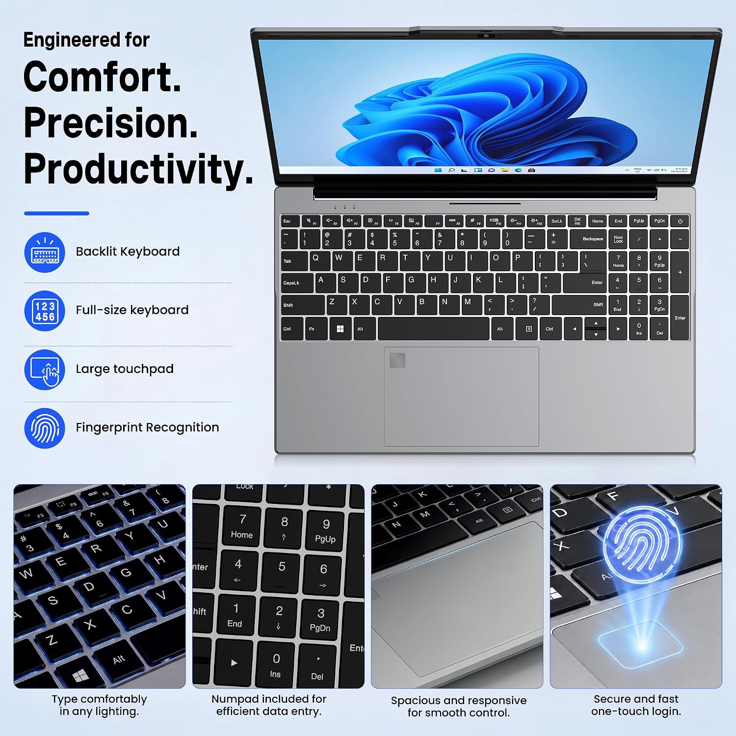 Aurant 15.6 Inch Laptops, AMD Ryzen R5, 8GB RAM, 128GB SSD, Win11 Home - Image 4