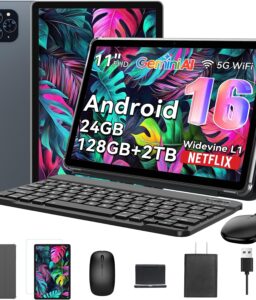 Tablet, 11 Inch Android 16 Tablets with Keyboard Gemini AI 3.5, 24GB+128GB