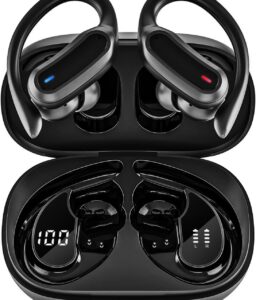 Wireless Earbuds Bluetooth Headphones, 54H Playtime Stereo Over Ear Buds with ENC Noise Cancelling, LED Power Display, IPX7 Waterproof Sport Earphones with Earhooks for Running/Workouts (Black)