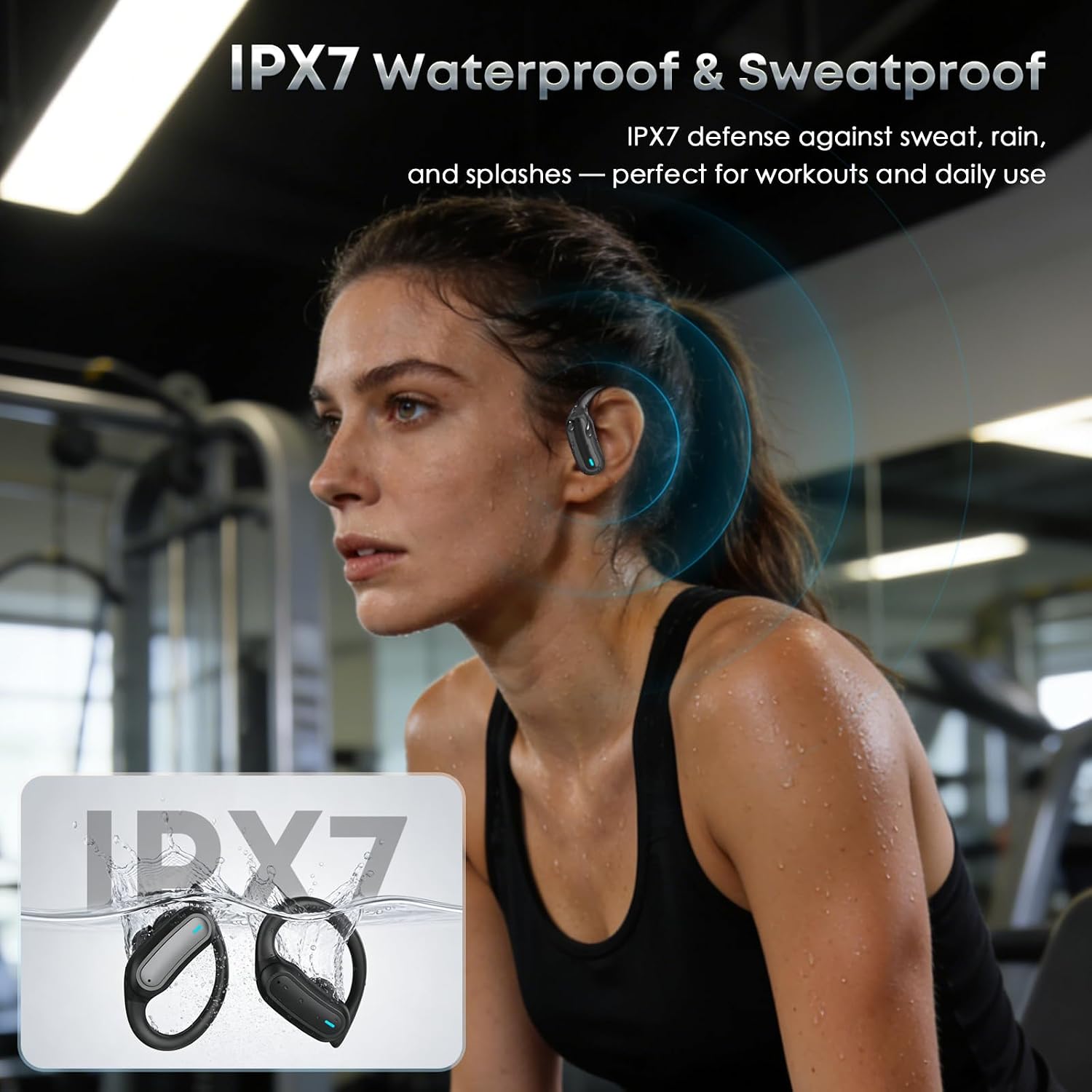 Wireless Earbuds Bluetooth Headphones, 54H Playtime Stereo Over Ear Buds with ENC Noise Cancelling, LED Power Display, IPX7 Waterproof Sport Earphones with Earhooks for Running/Workouts (Black) - Image 7